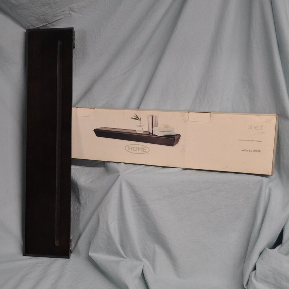 Home brand TWO walnut finish floating 24" shelf shelves NEVER USED (18H)